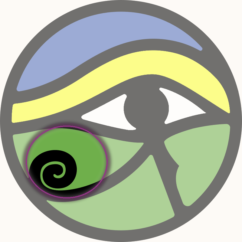 The eye with the curling tendril highlighted
